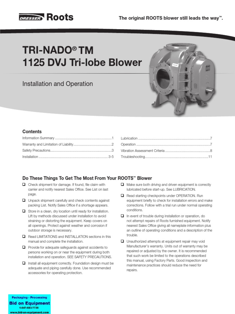 Dresser Roots Tri Nado Tm 1125 Dvj Tri Lobe Blower Manual 2