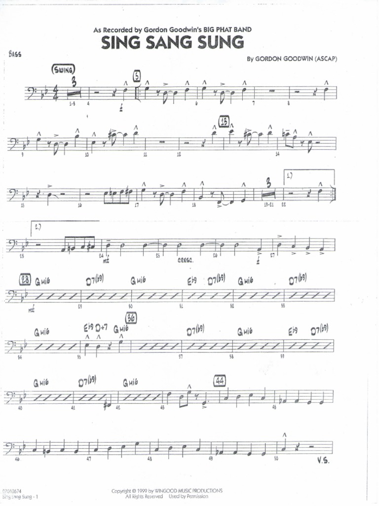 Sing Sang Sung Gordon Goodwin Bass Sheet Entertainment General