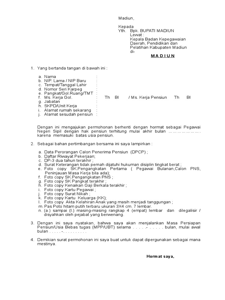 Blangko Permohonan Pensiun Bup
