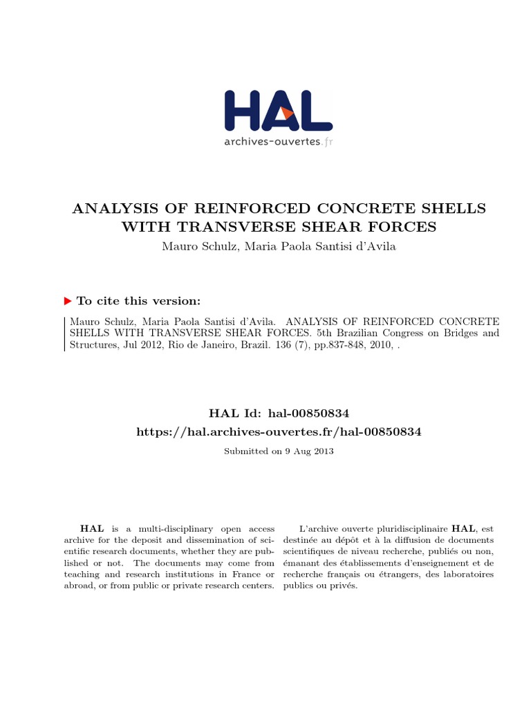 Analysis of Reinforced Concrete Shells With Transverse Shear Forces ...