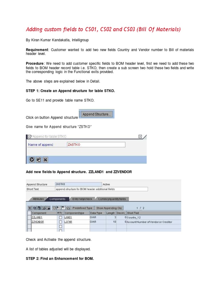 Adding Custom Fields to BOM in SAP | PDF | Software Development ...