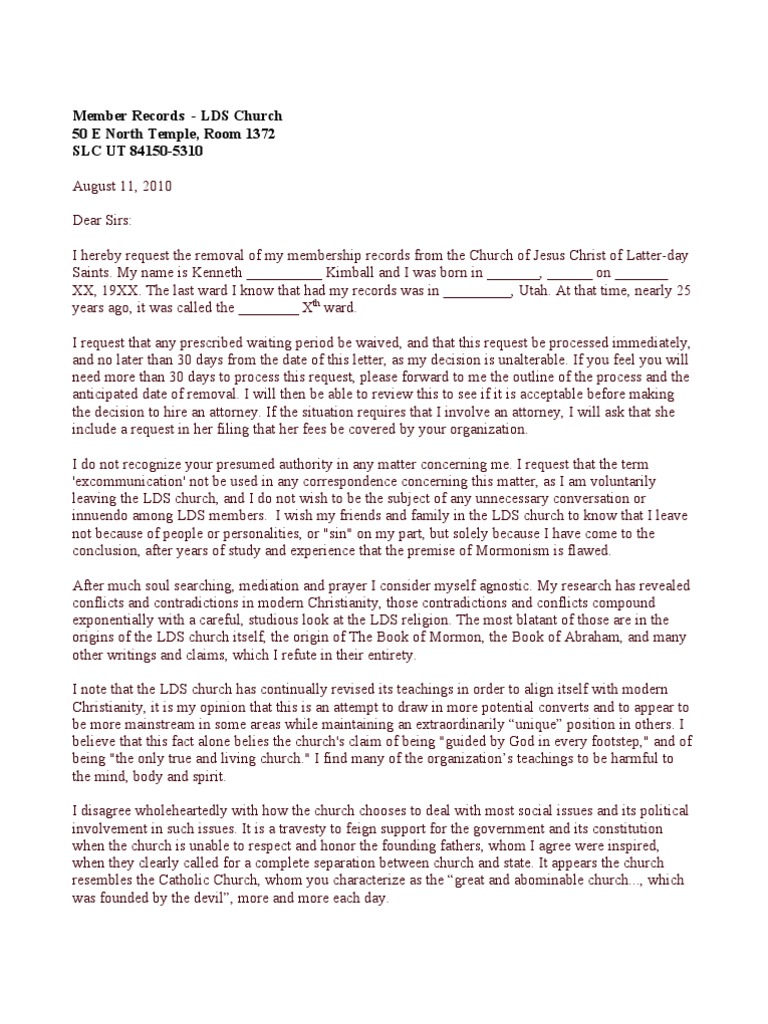 Resignation from LDS Church Request PDF The Church Of Jesus Christ
