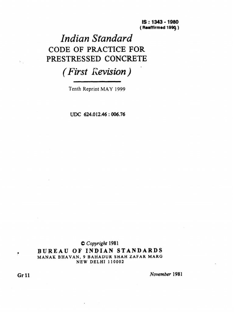 Indian Standard: Code of Practice For Prestressed Concrete | PDF
