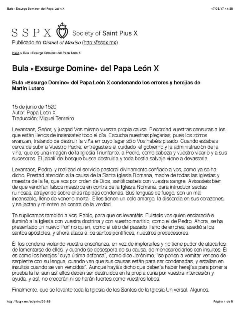 Bula Exsurge Domine Del Papa León X Descargar gratis PDF Penitencia
