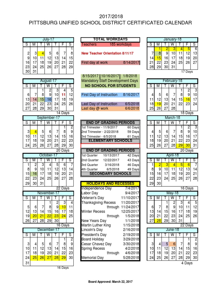 2017-2018 Certificated Calendar | PDF | Academic Term | Traditions