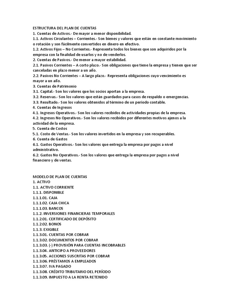 Estructura del Plan de Cuentas Contables | PDF | Cheque | Dinero