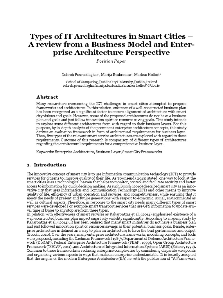 Types of IT Architectures in Smart Cities - A Review From A Business ...