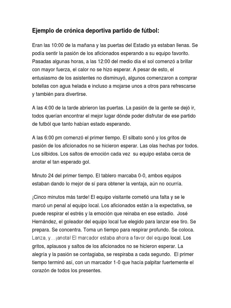 Ejemplo de Crnica Deportiva Partido de Ftbol | PDF