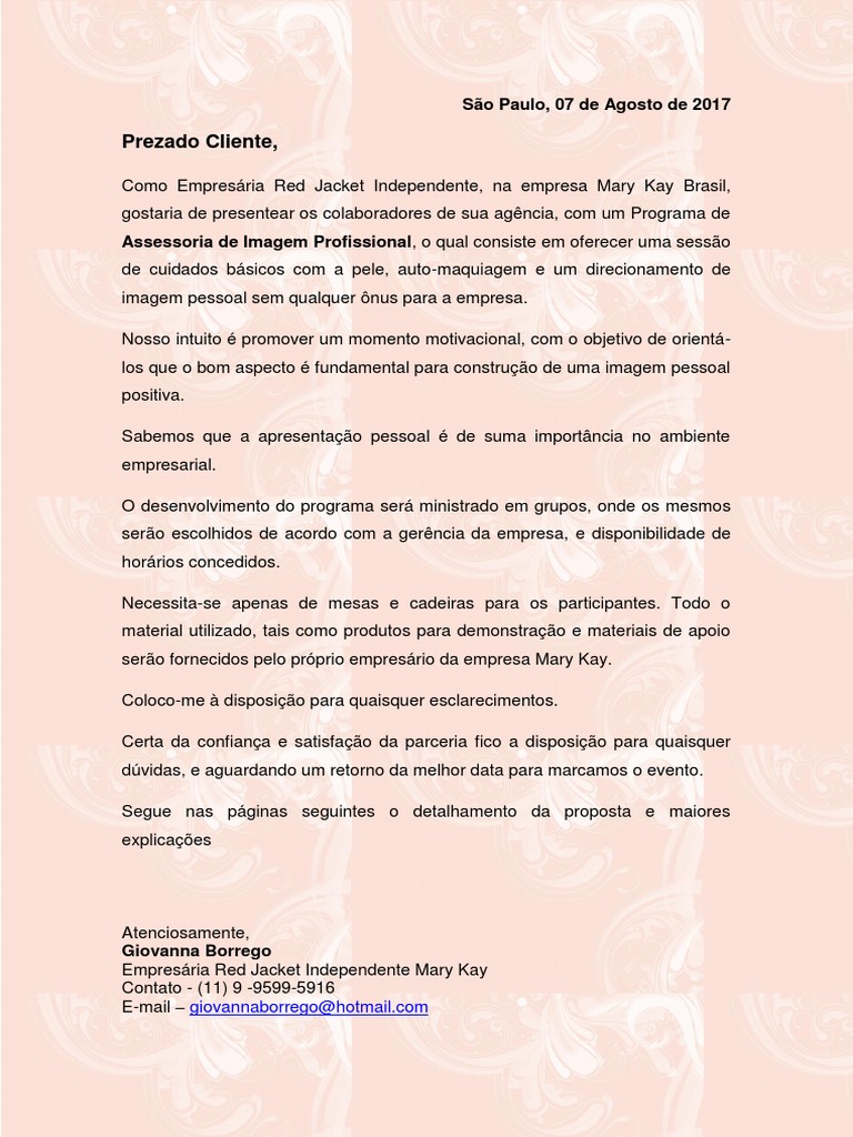 Carta De Apresentação Consultora Mary Kay