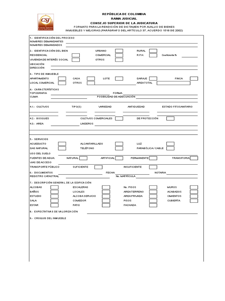 Formato excel avalúo