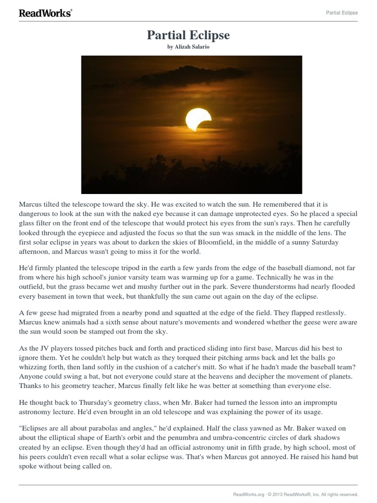 readworks passage | Solar Eclipse | Sun