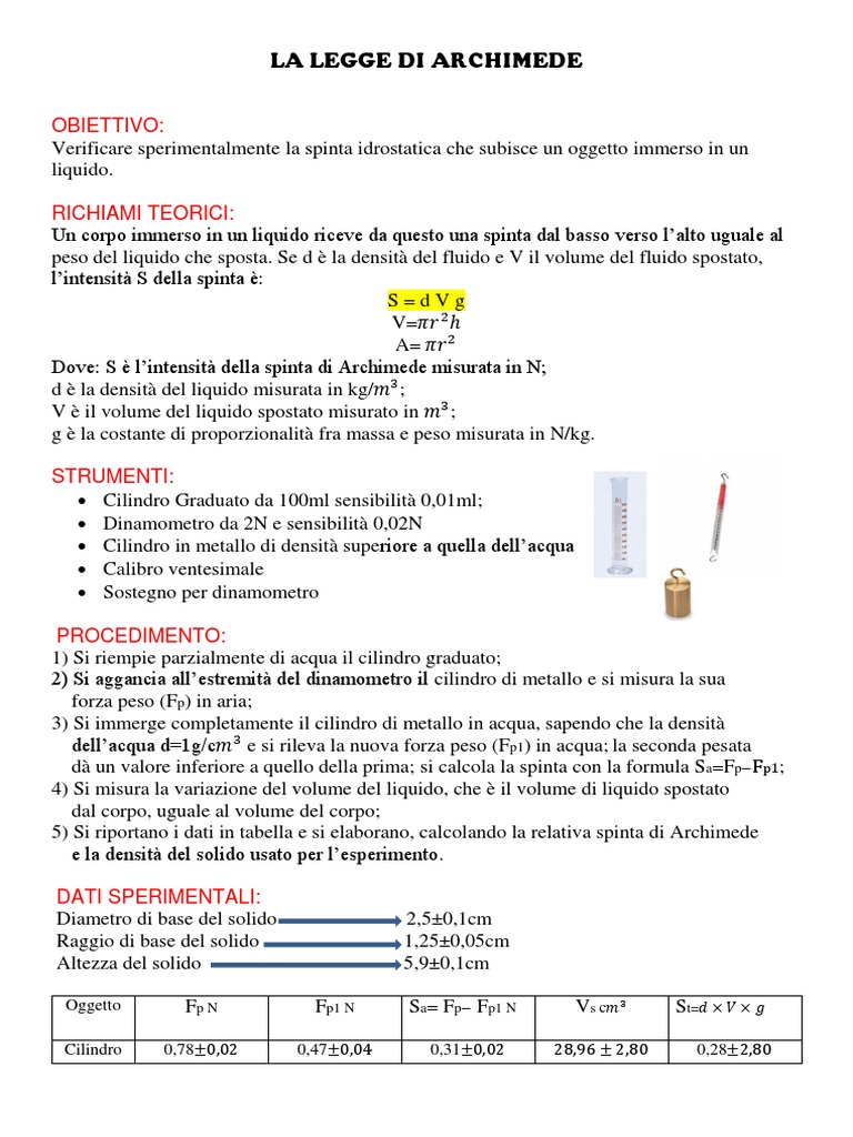 Relazione Legge Di Archimede PDF