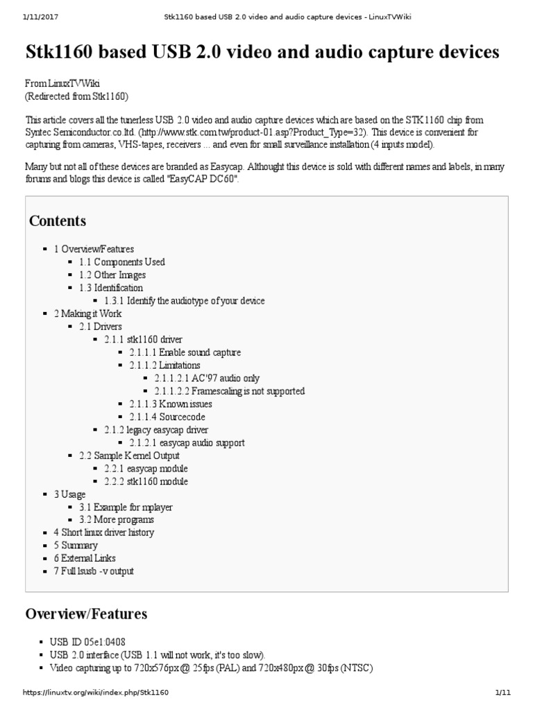 Stk1160 Based USB 2 ("Easycap") Video Capture Cards | PDF | Device ...