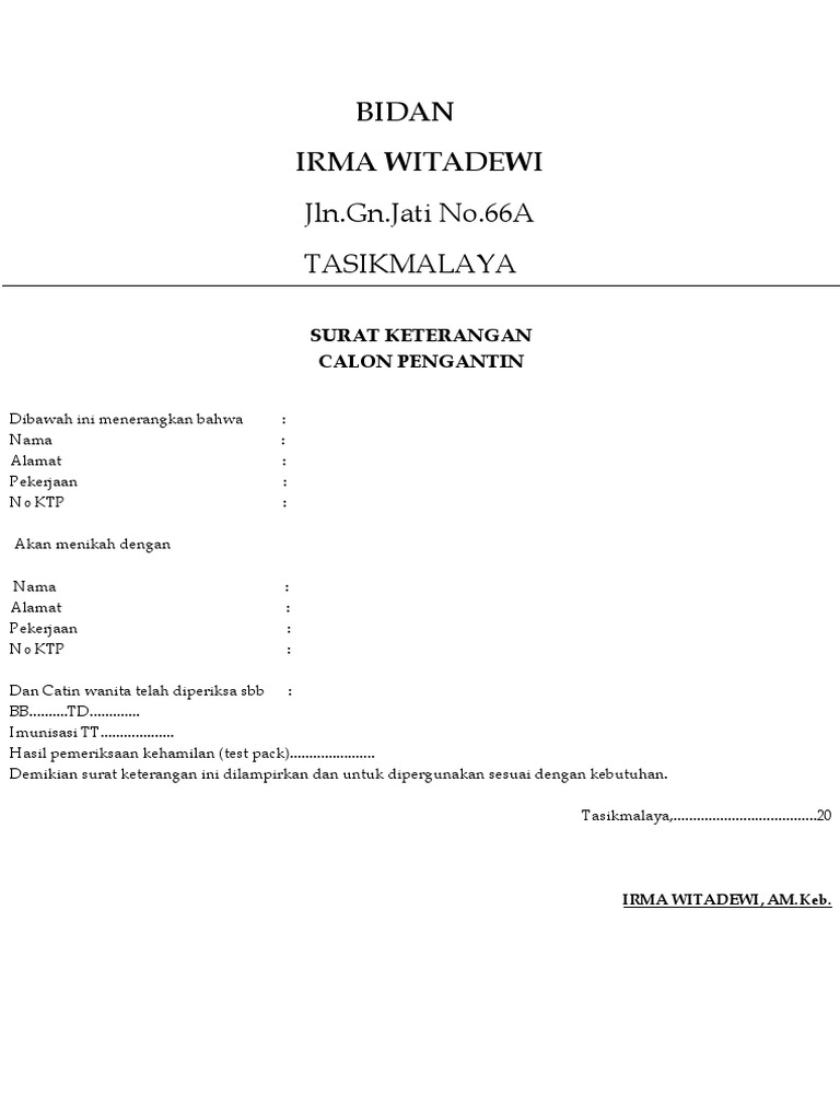 Contoh Surat Keterangan Imunisasi Catin - Contoh Surat