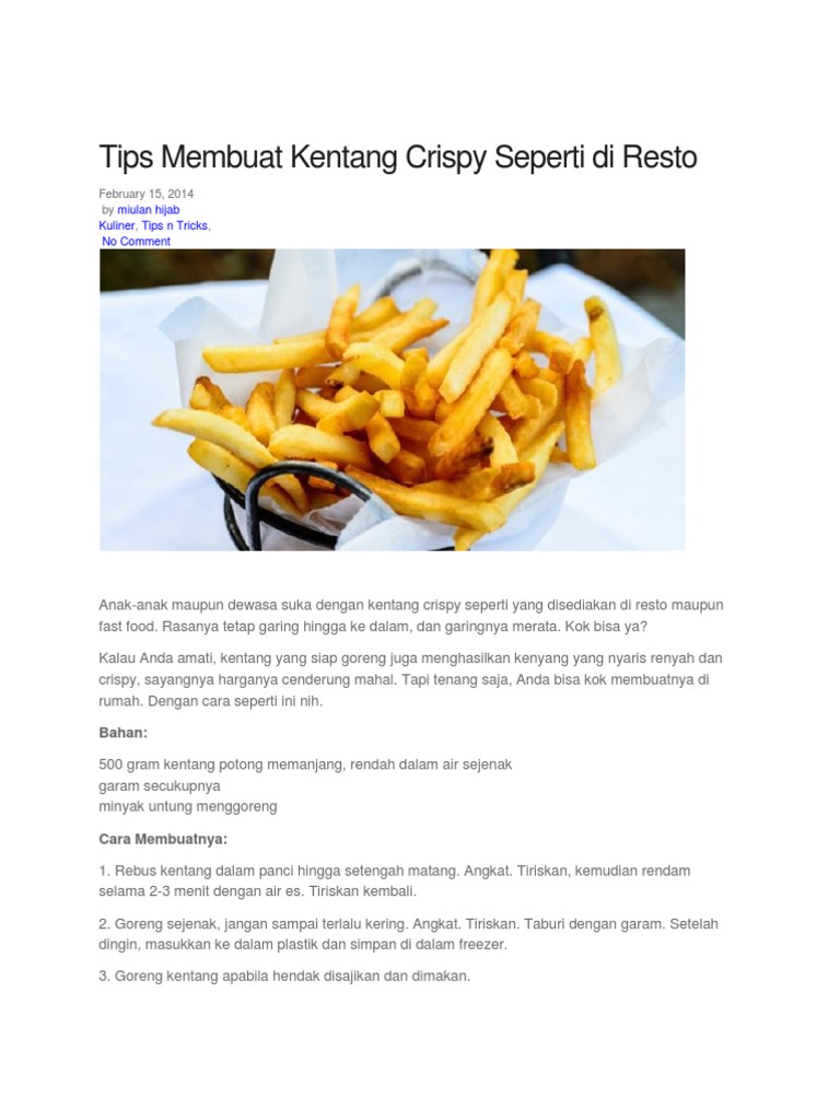 Kentang Goreng Bahasa Inggris