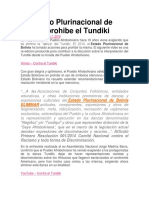 El Estado Plurinacional de Bolivia Prohibe El TUNDIQUE