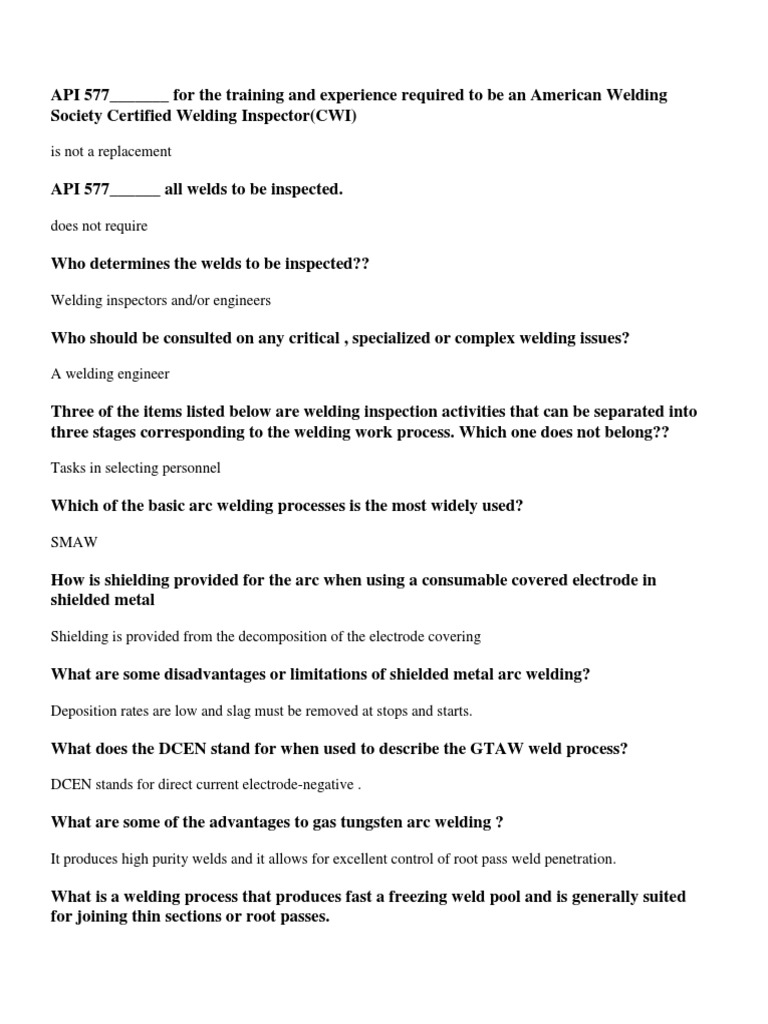 API 577 FlashCards PDF Welding Construction