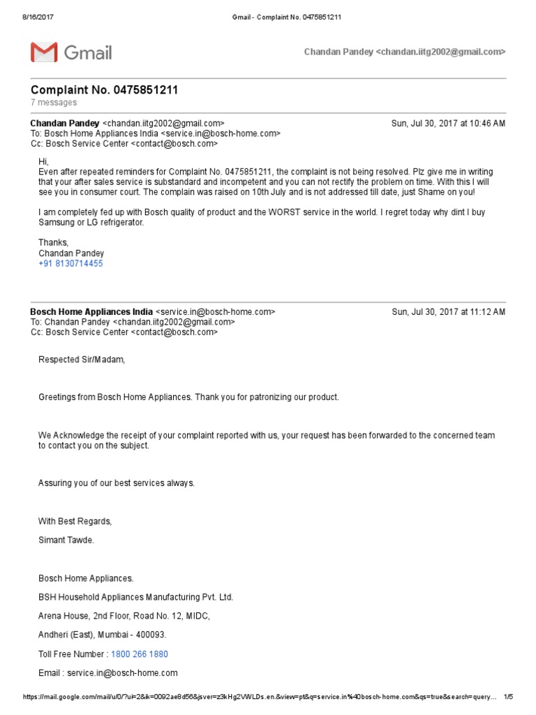 Gmail Complaint BOSCH