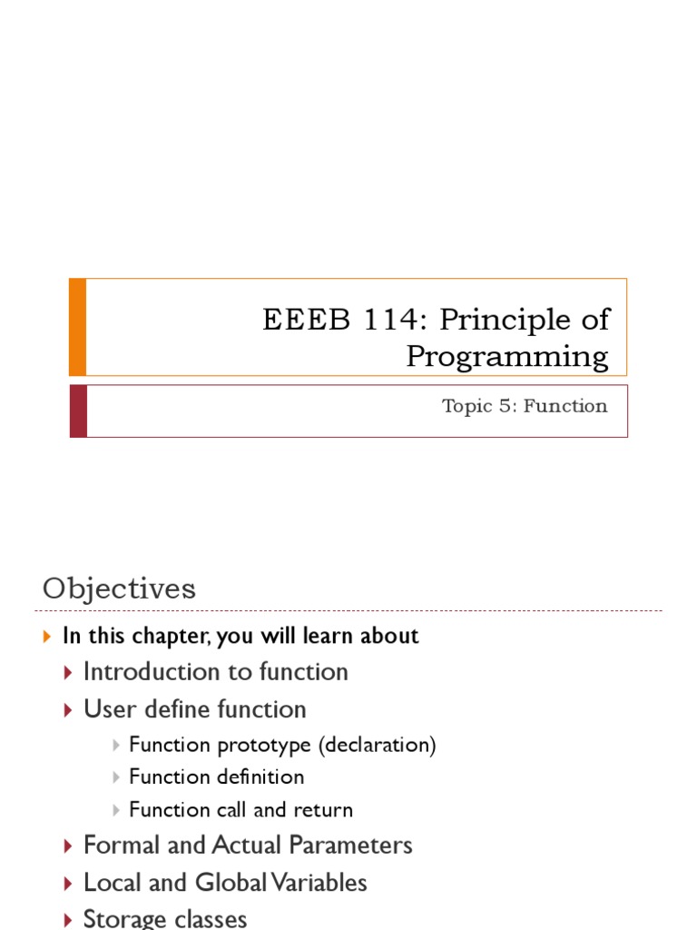EEEB 114: Principle of Programming: Topic 5: Function | PDF | Parameter ...
