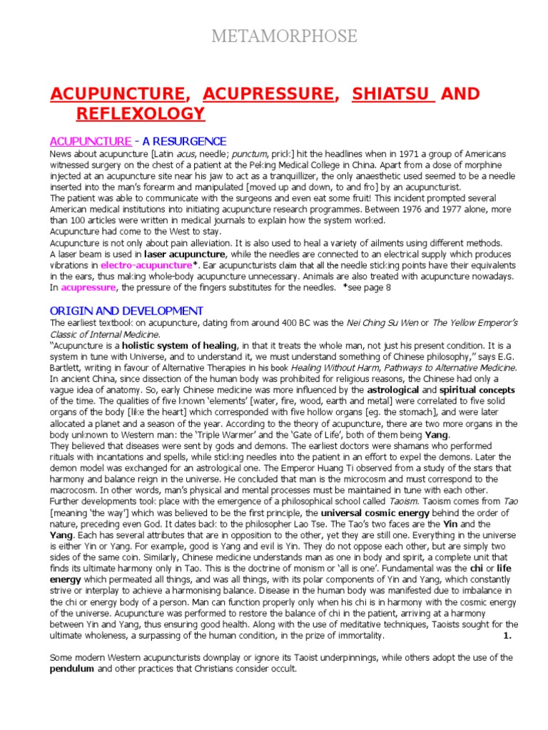 Acupuncture Acupressure Shiatsu and Reflexology | PDF | Acupuncture ...