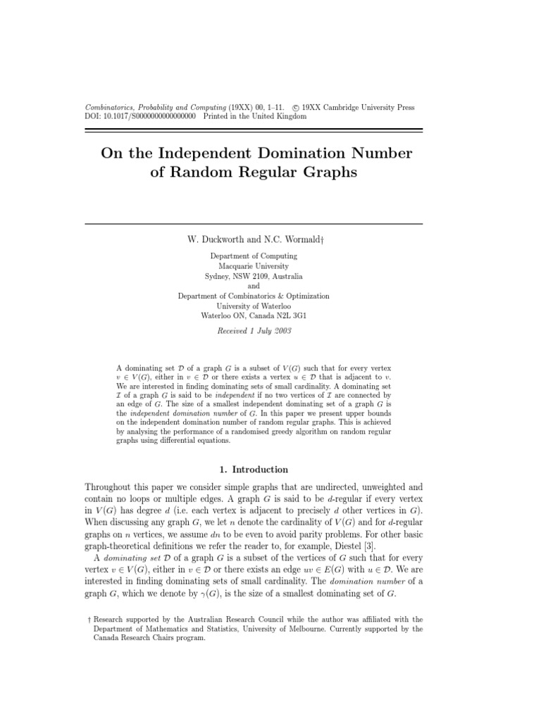 On the independent domination number of random regular graphs pdf