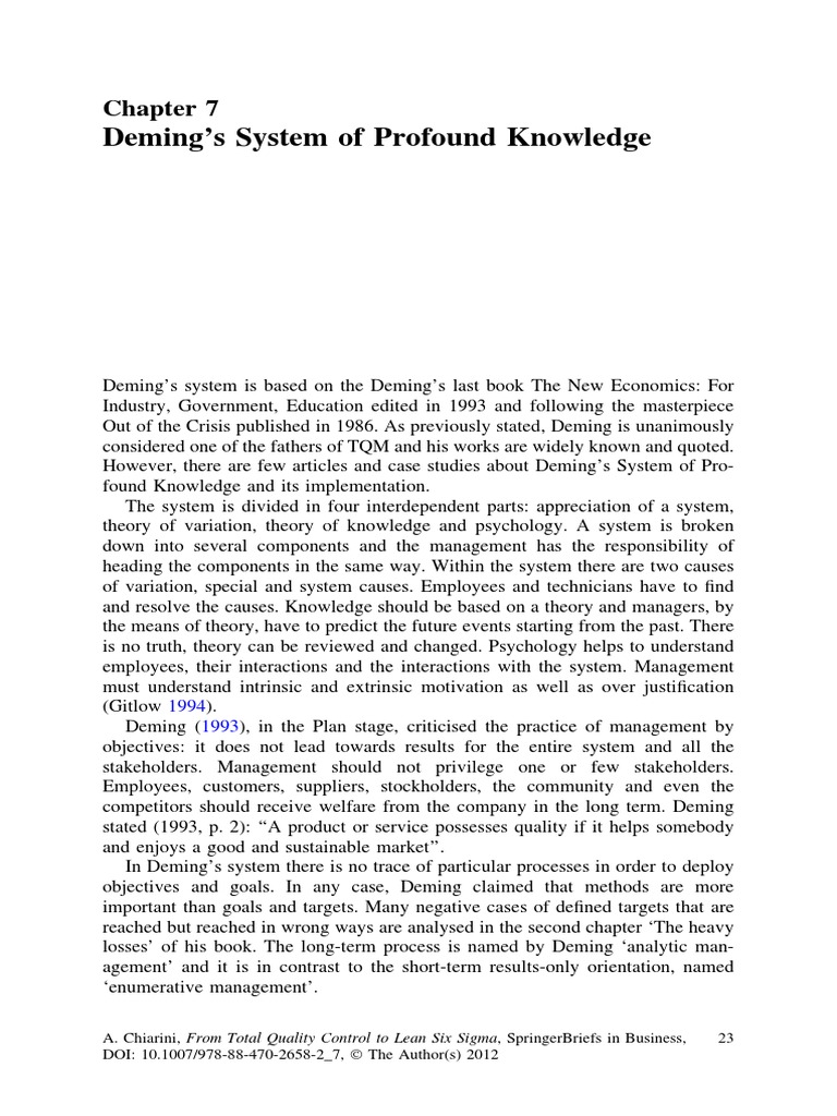 Deming's System of Profound Knowledge PDF Goal Motivation