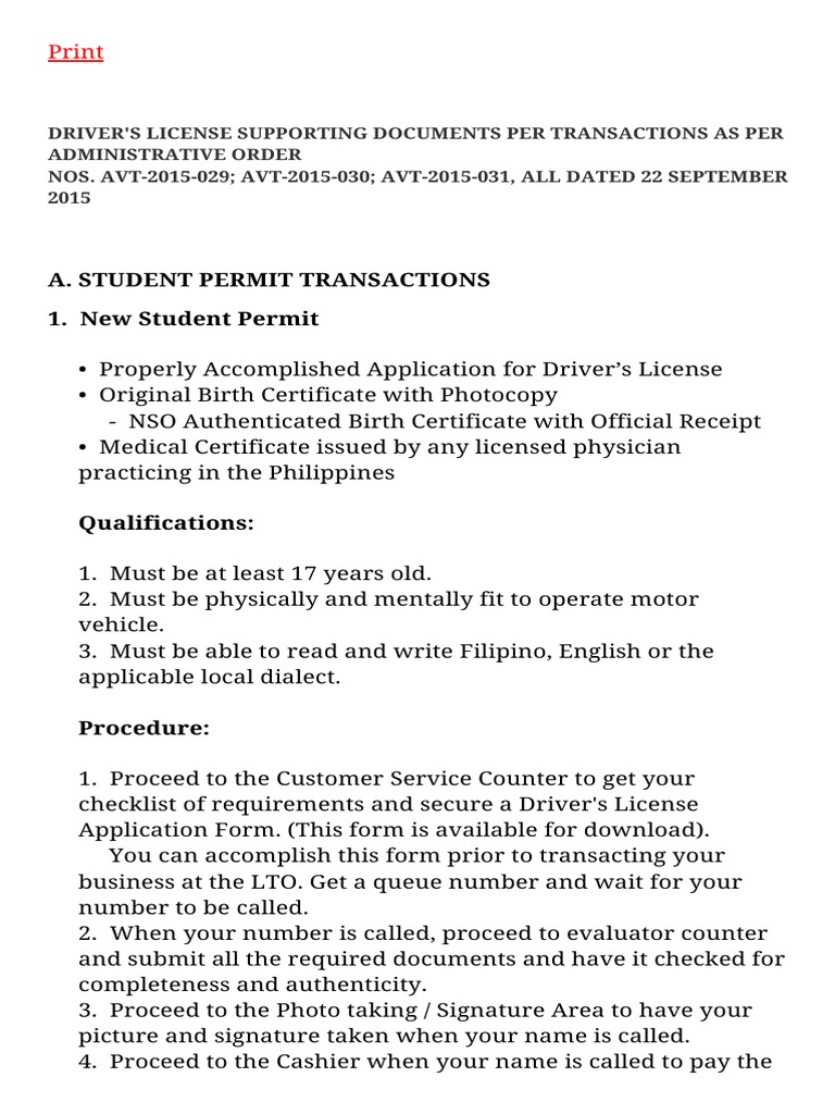 License & Permit Issuance Requirements (LTO) PDF Driver's License