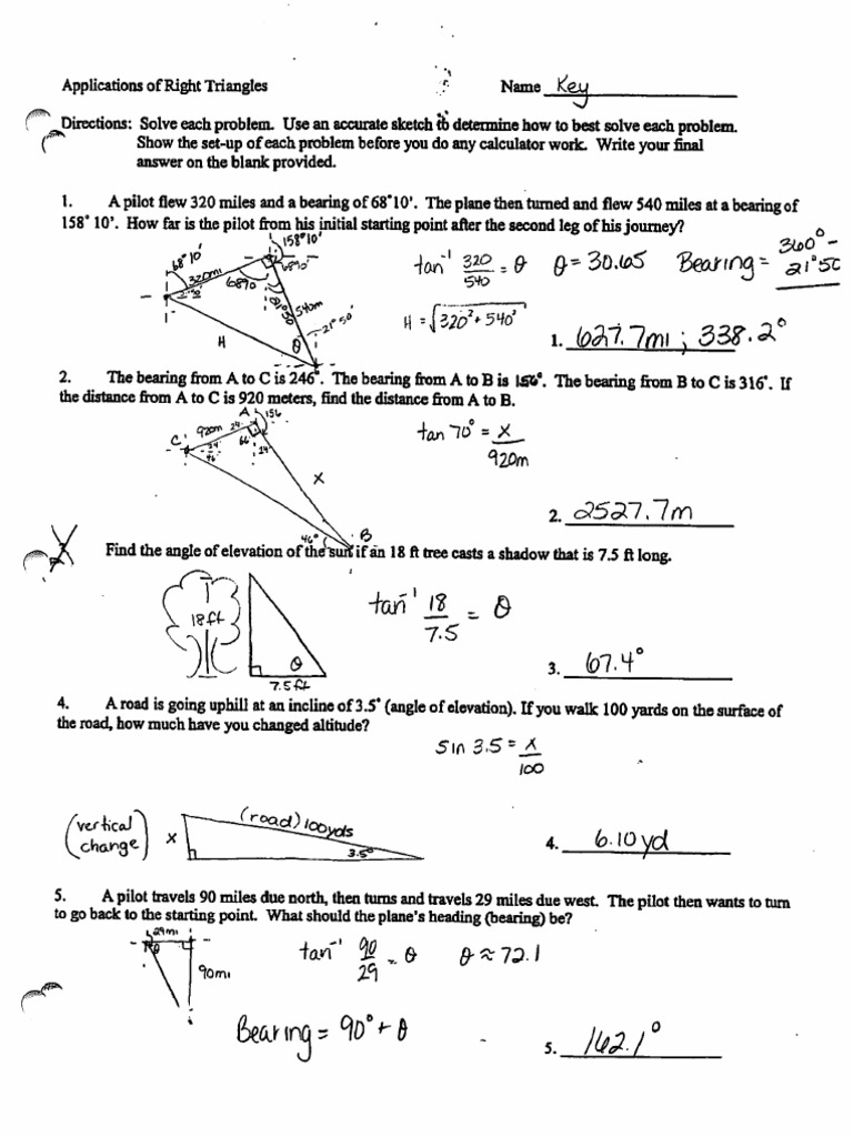 Right Triangle Trig Answer Key PDF