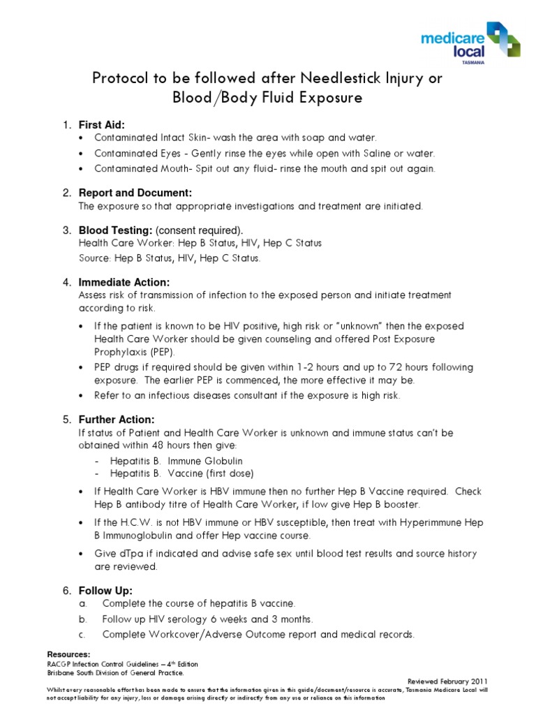 Protocol Needlestick Injuries PDF Hepatitis B Hepatitis
