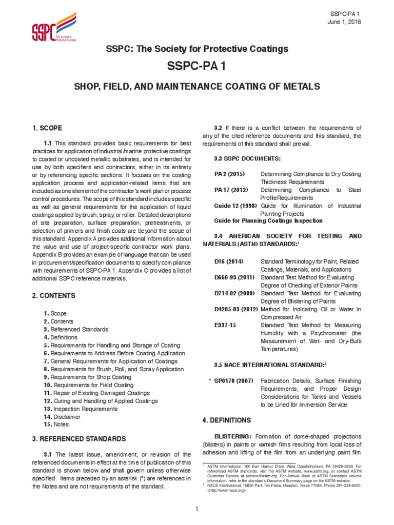 SSPC_PA1 (2016) Specification (Technical Standard) Paint