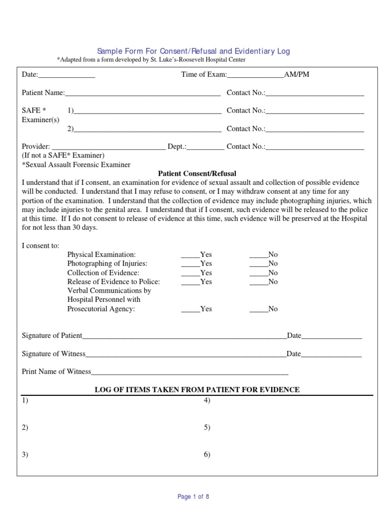 Sexual Assault Consent and Assessment Form | PDF | Sexual Assault | Consent