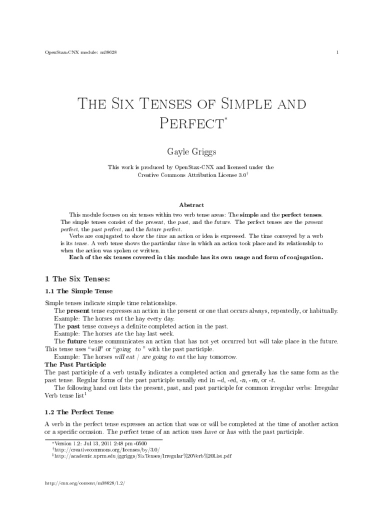 Understanding Six Verb Tenses | PDF | Grammatical Tense | Perfect (Grammar)