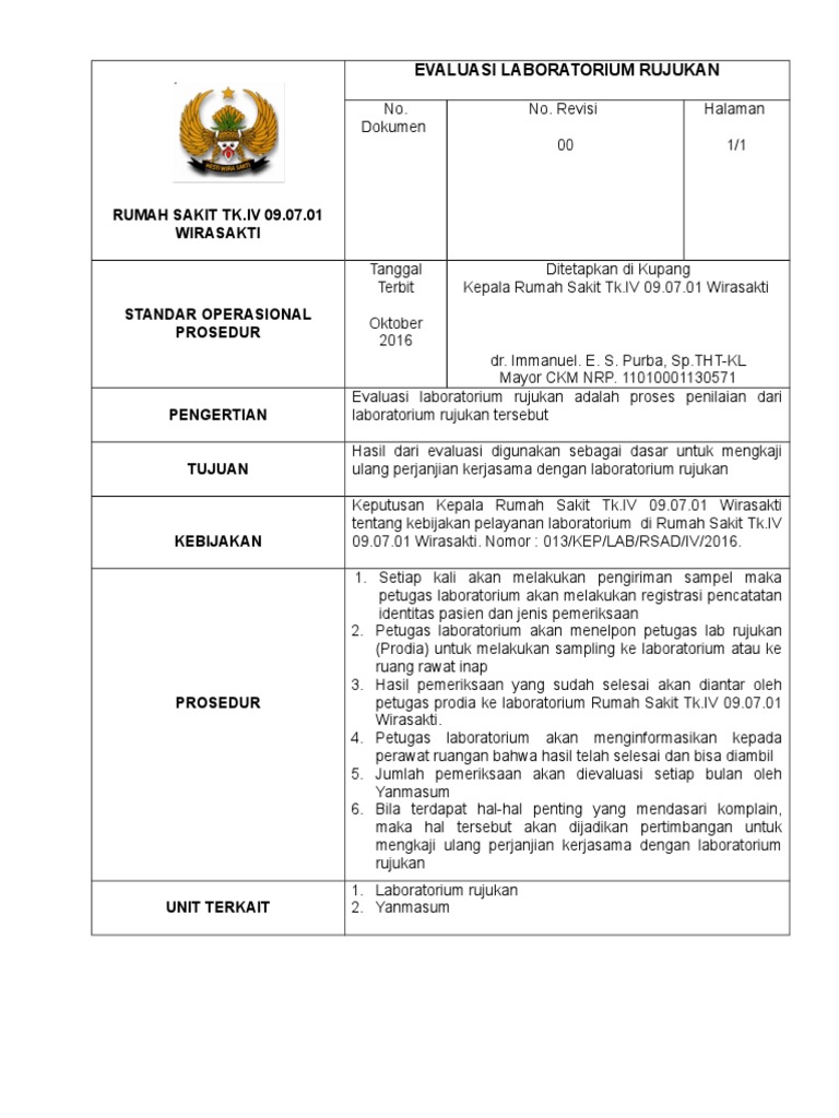 SOP Evaluasi Lab Rujukan RS Wirasakti | PDF | Sains & Matematika