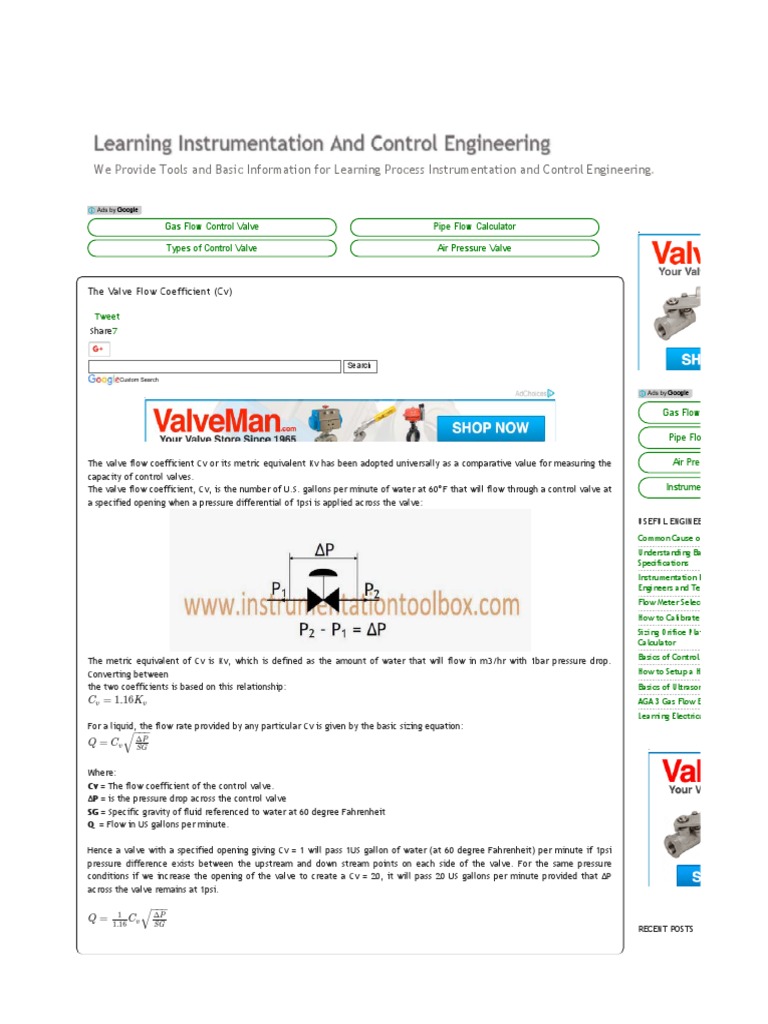 The Valve Flow Coefficient (CV) Learning Instrumentation and PDF PDF