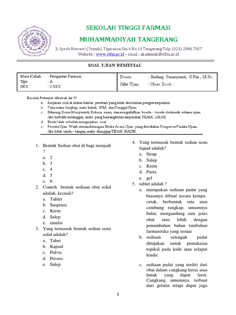 Soal Pengantar Farmasi Tipe A Pdf