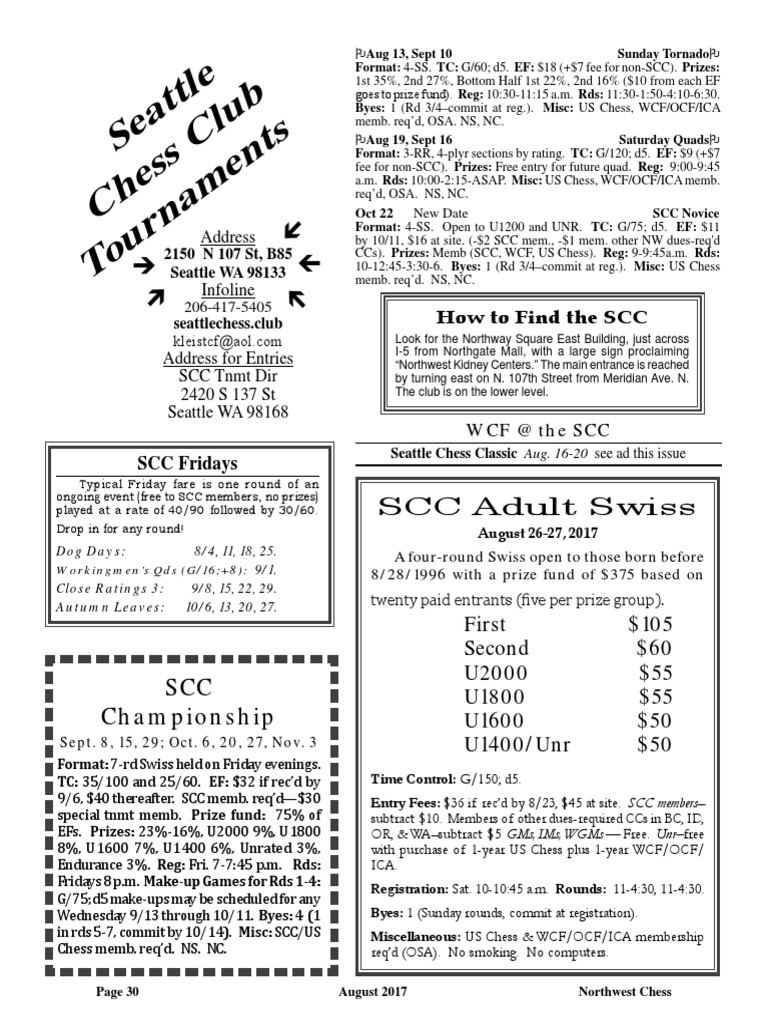 Seattle Chess Club Tournaments SCC Championship PDF Traditional
