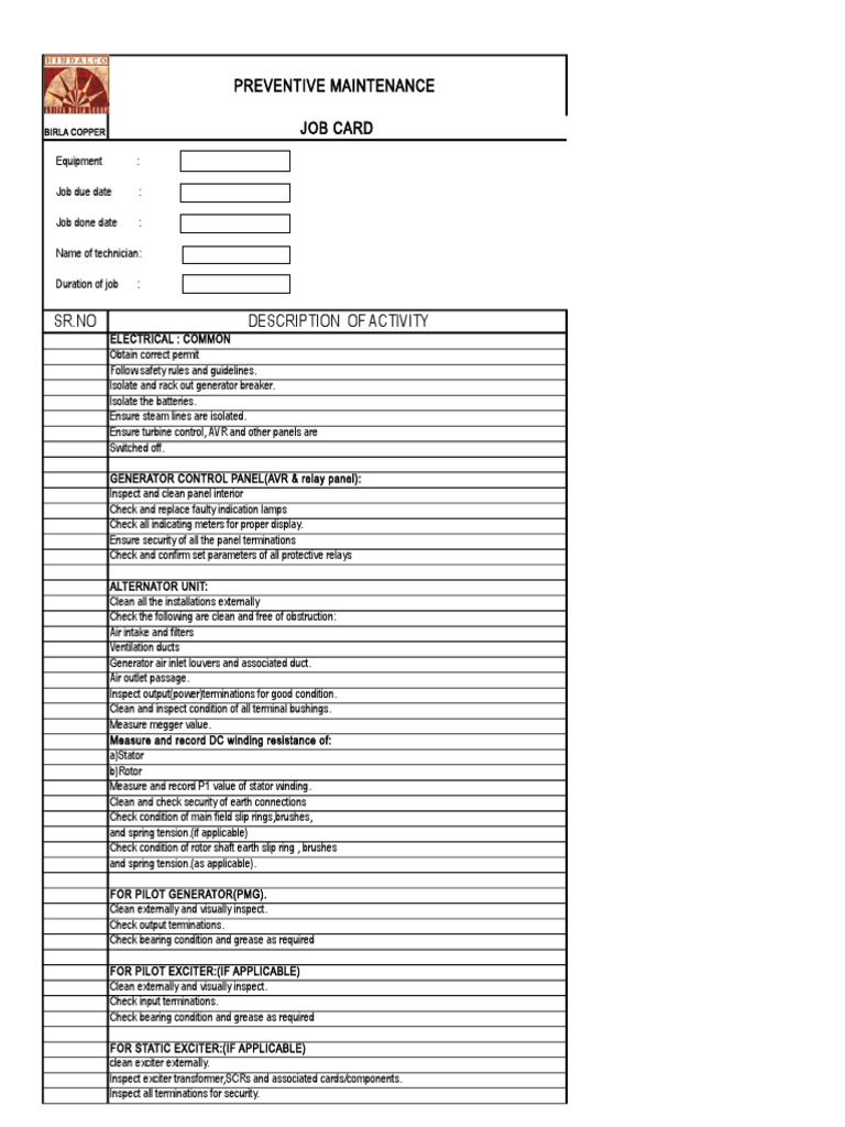 Generator Preventive Maintenance Checklist | PDF | Electric Generator ...