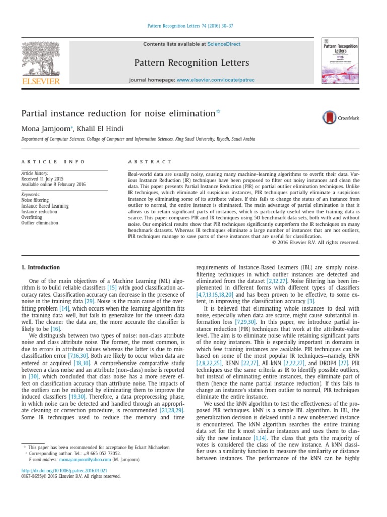 Partial Instance Reduction For Noise Elimination | PDF | Statistical ...