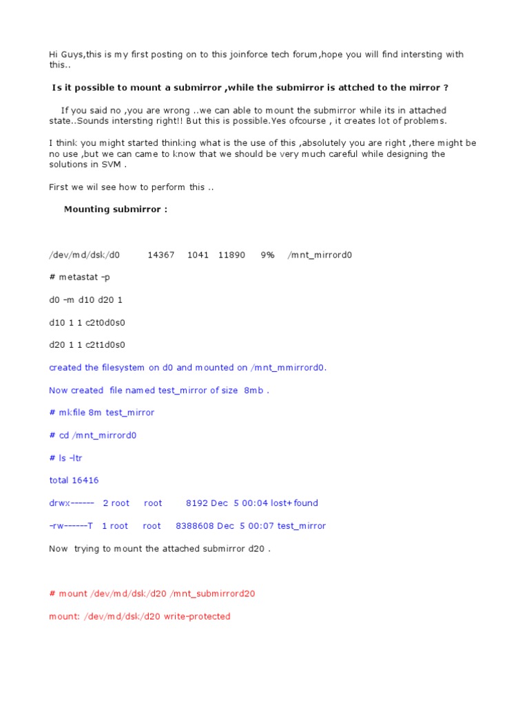  Mount /dev/md/dsk/d20 /MNT Submirrord20 Mount /dev/md/dsk/d20 WriteProtected PDF File
