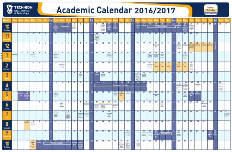 Technion Academic Calendar Eng 2016 2017 | PDF | Sukkot | Academic Term