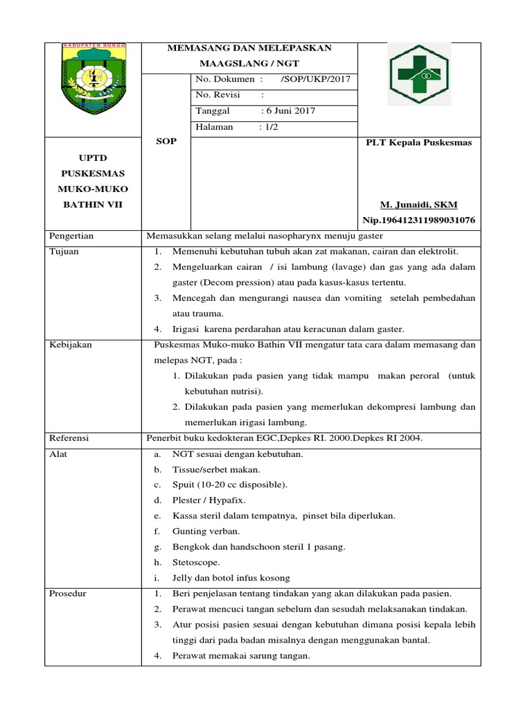 Prosedur Pemasangan Maagslang NGT | PDF