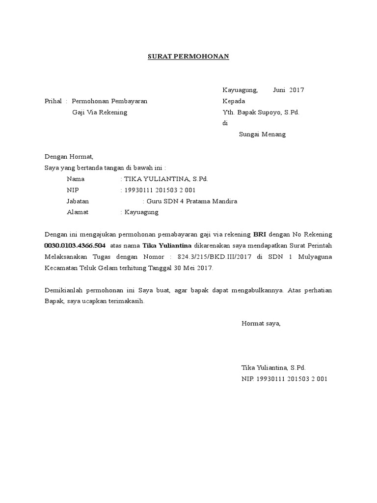 Surat Permohonan Dah Gaji