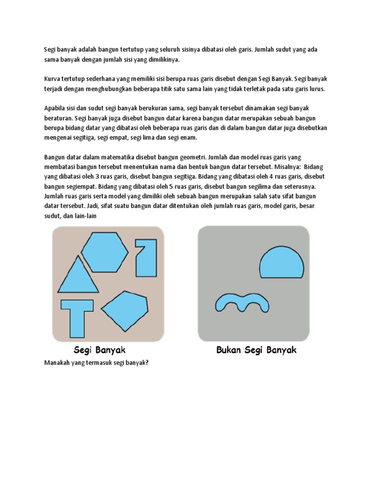 Segi Banyak Adalah Bangun Tertutup Yang Seluruh Sisinya Dibatasi Oleh Garis