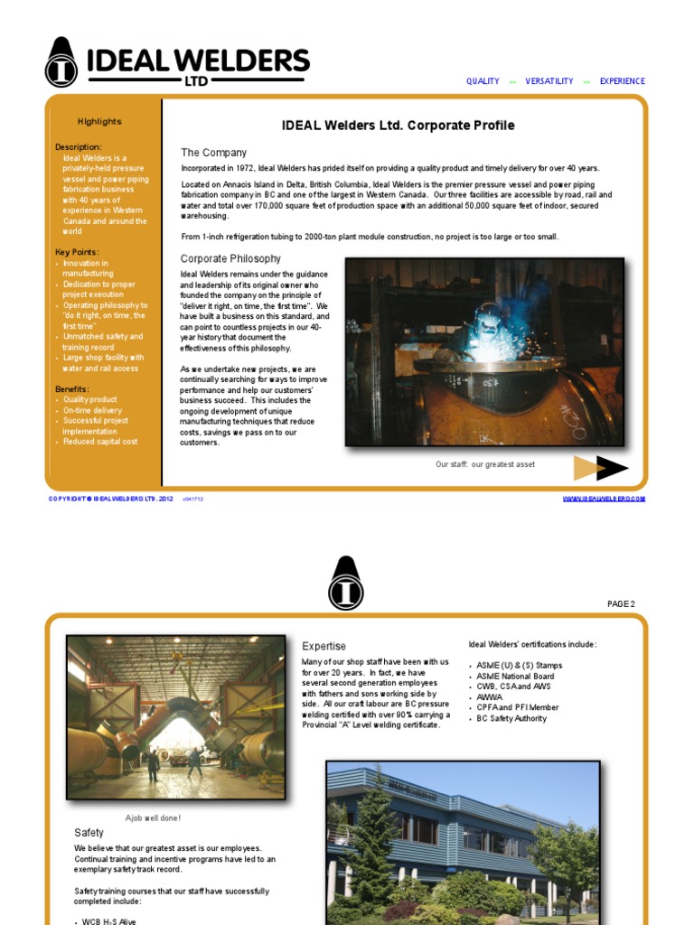 PROFILEIdeal Welders Company Profile(1)1 Business Industries