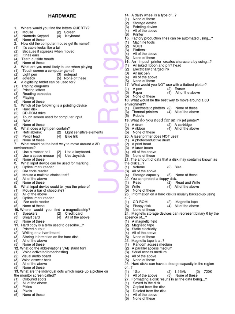 COMPUTER KNOWLEDGE 2000 MCQs PDF PDF Computer Data Storage