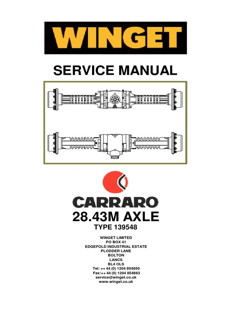 Carraro 28.43m Rear Axle 139548 Repair Manual PDF