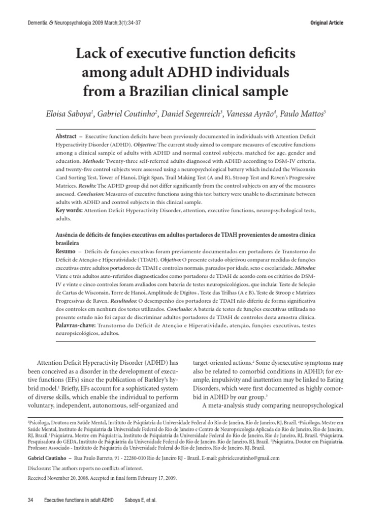 Executive Functions in Adult ADHD Study | PDF | Attention Deficit ...