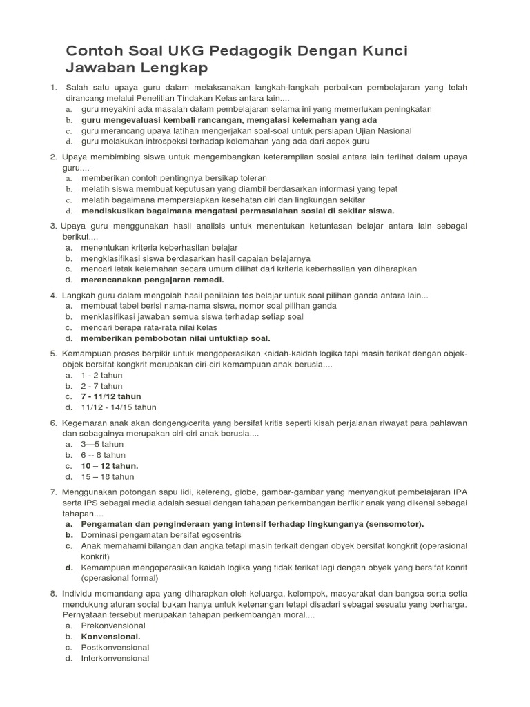 Contoh Soal UKG Pedagogik Dengan Kunci Jawaban Lengkap