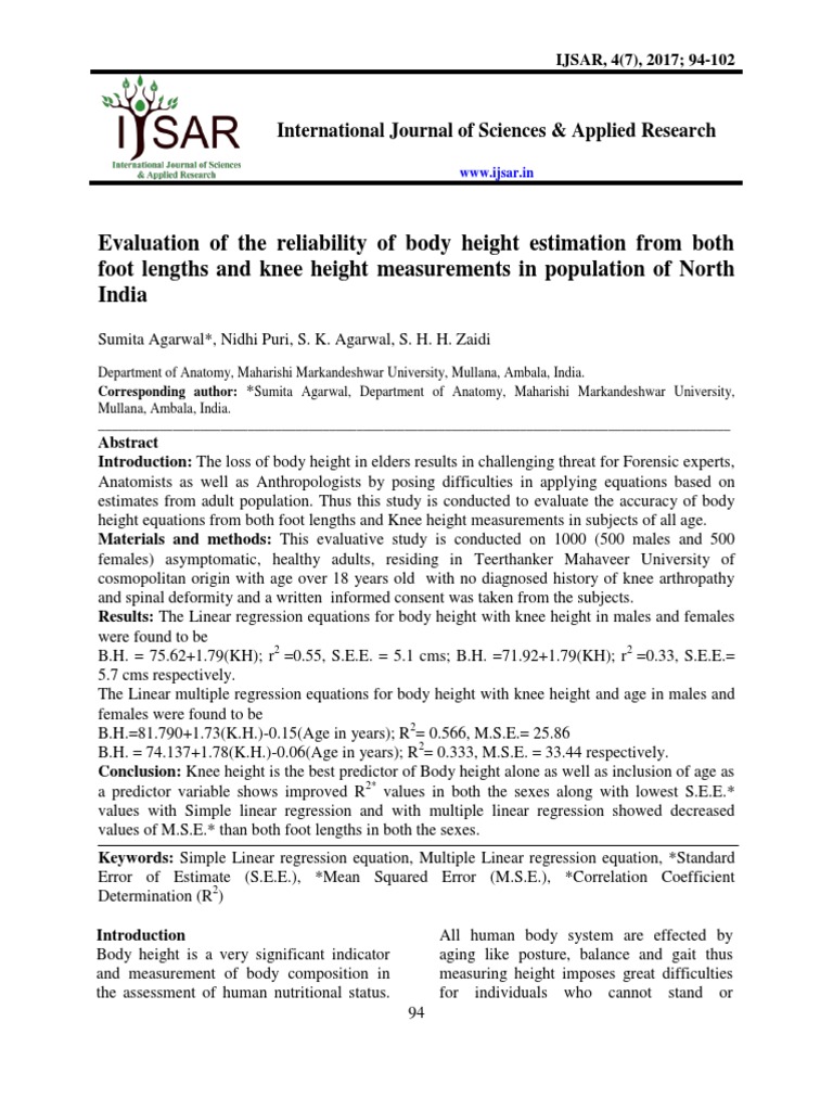 Evaluation Of The Reliability Of Body Height Estimation From