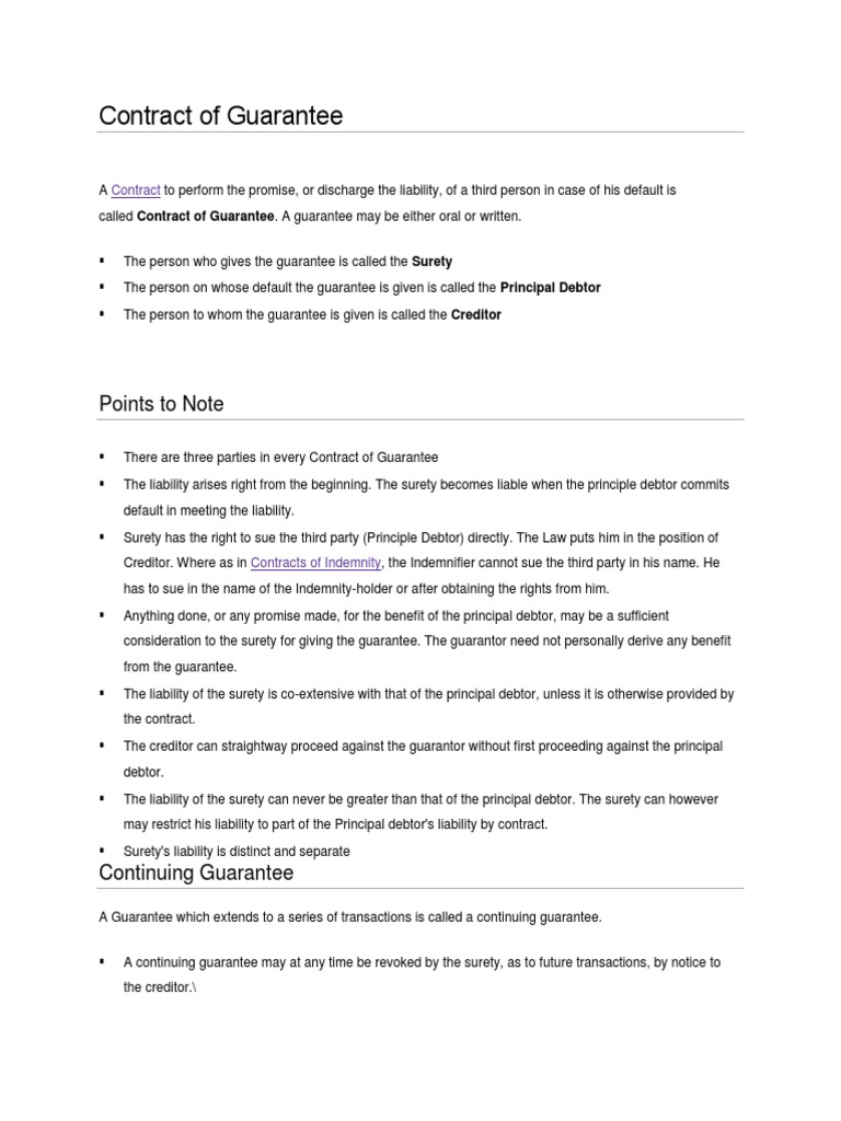 Contract of Guarantee PDF Guarantee Contract Law
